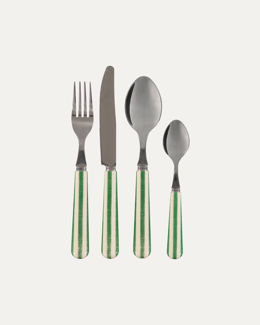 Cutlery Set, Green and Pearl Striped (24 pieces)
