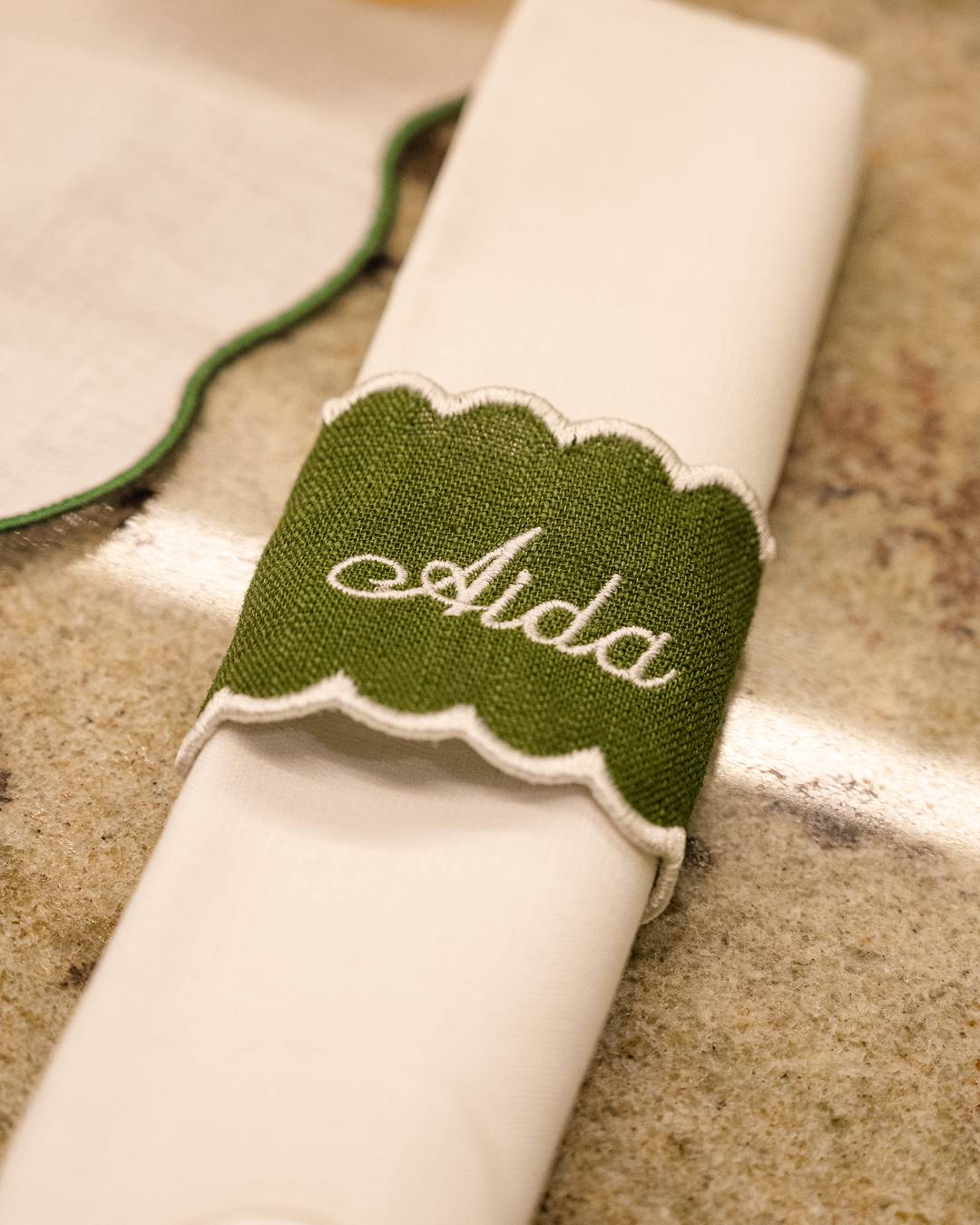 Personalized Green Linen Napkin Ring