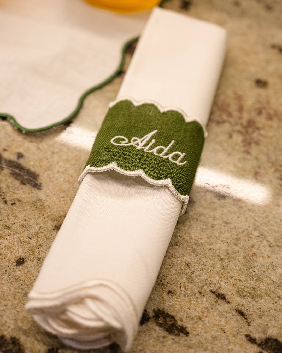 Personalized Green Linen Napkin Ring