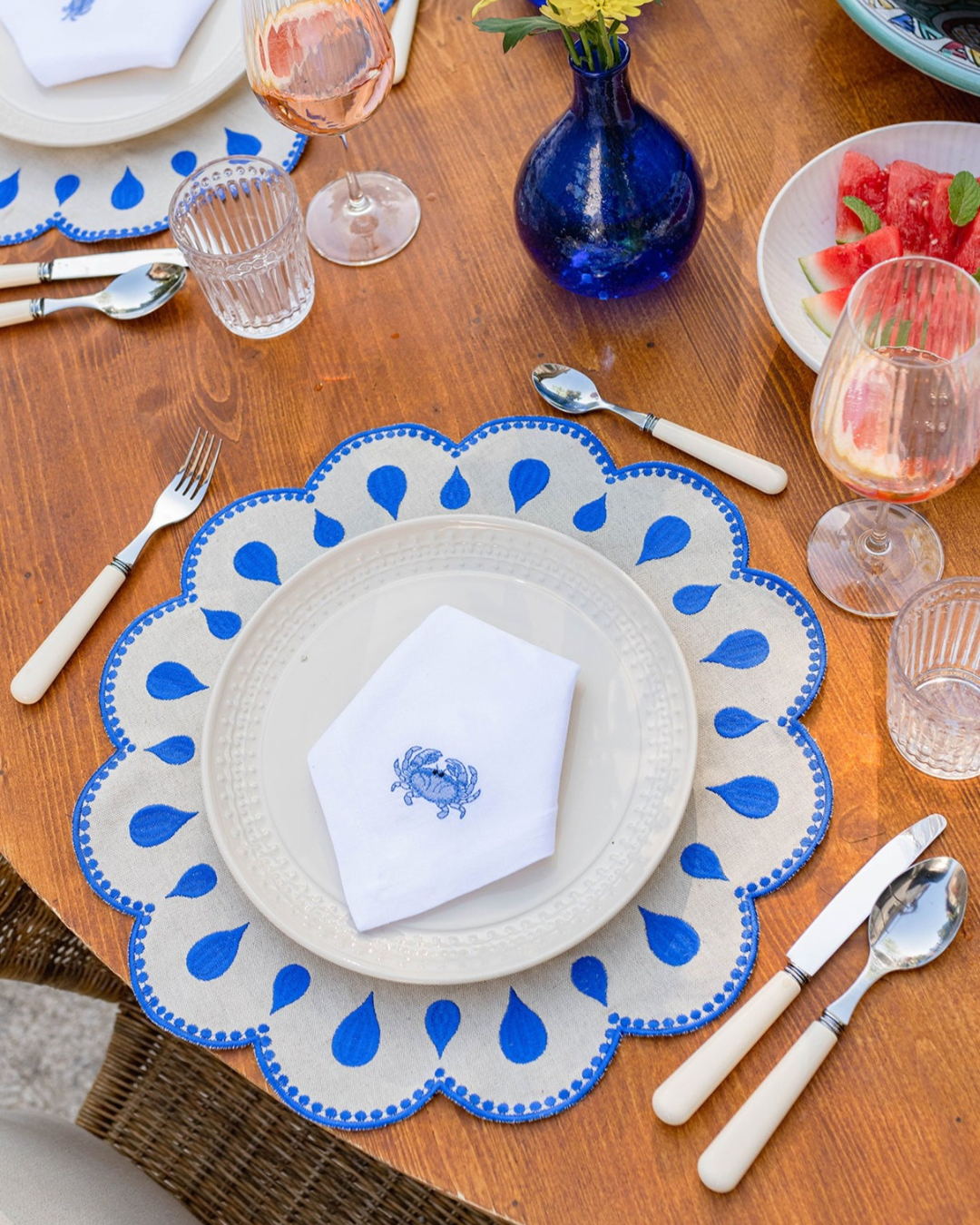 Gotas Placemat, Beige with Blue